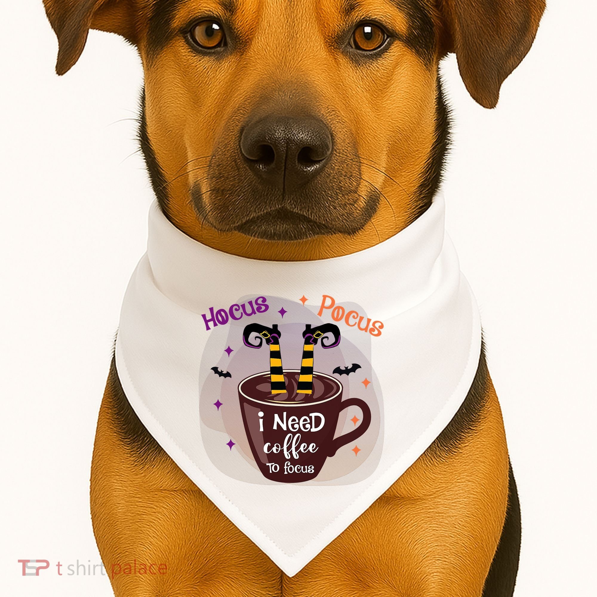 Hocus Pocus I Need Coffee To Focus Funny Halloween Costume USA-Made Doggie Bandana