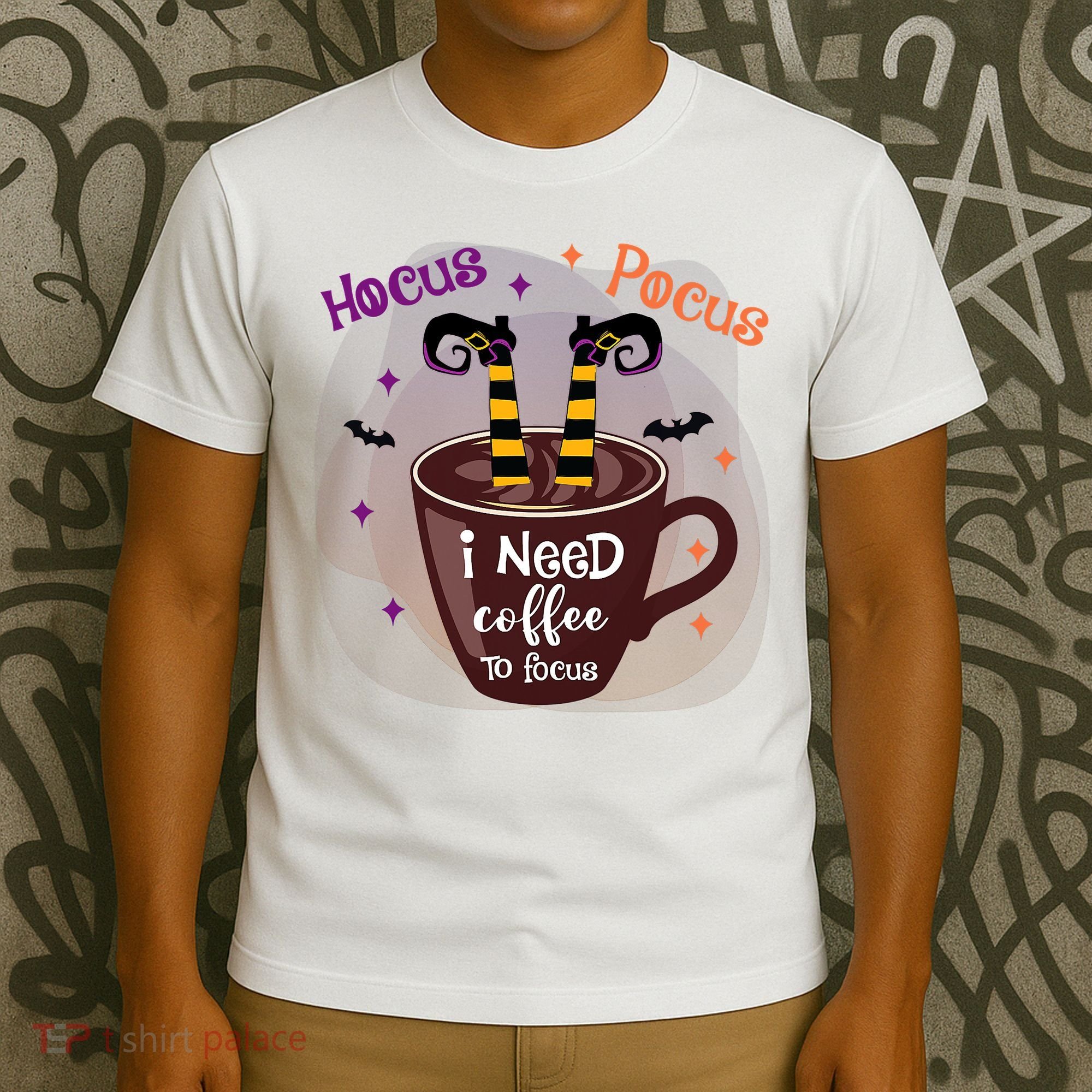 Hocus Pocus I Need Coffee To Focus Funny Halloween Costume T-Shirt