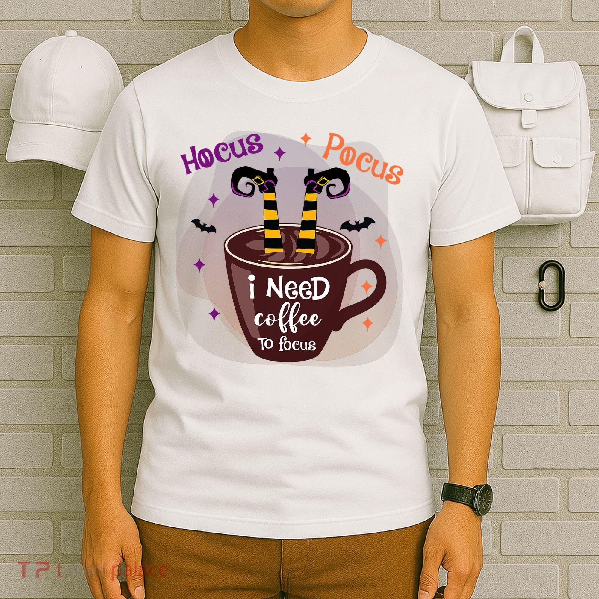 Hocus Pocus I Need Coffee To Focus Funny Halloween Costume T-Shirt