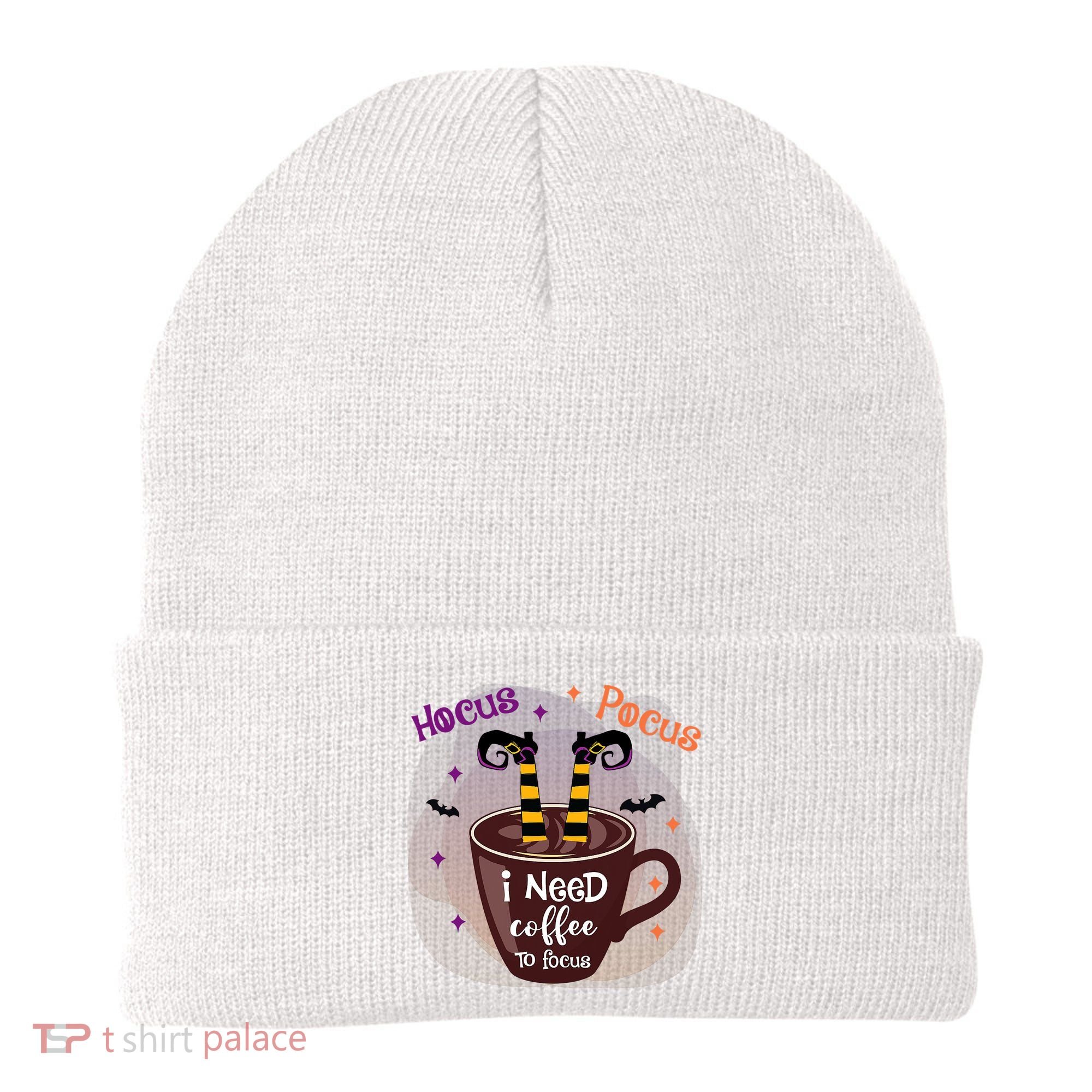 Hocus Pocus I Need Coffee To Focus Funny Halloween Costume Beanie