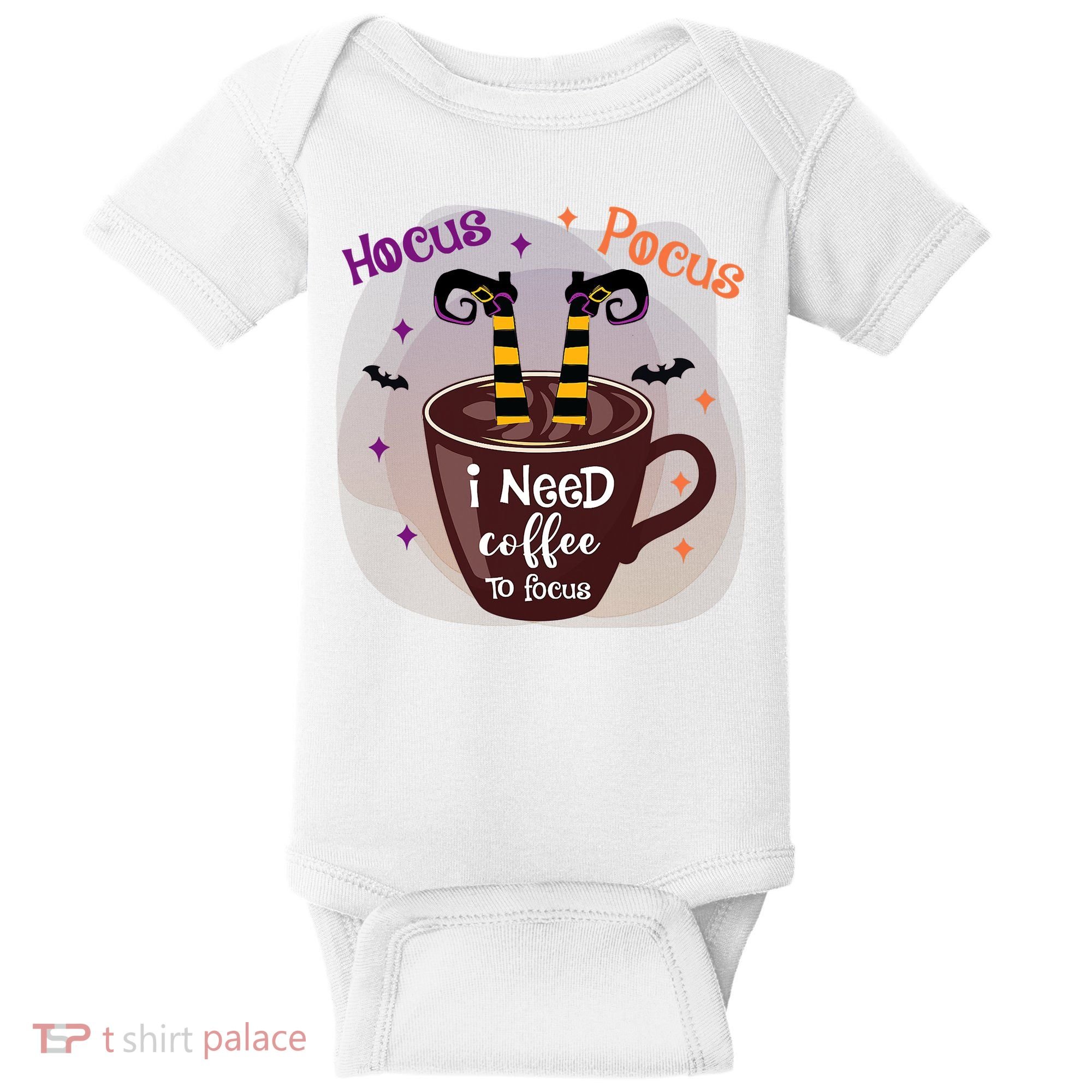 Hocus Pocus I Need Coffee To Focus Funny Halloween Costume Baby Bodysuit