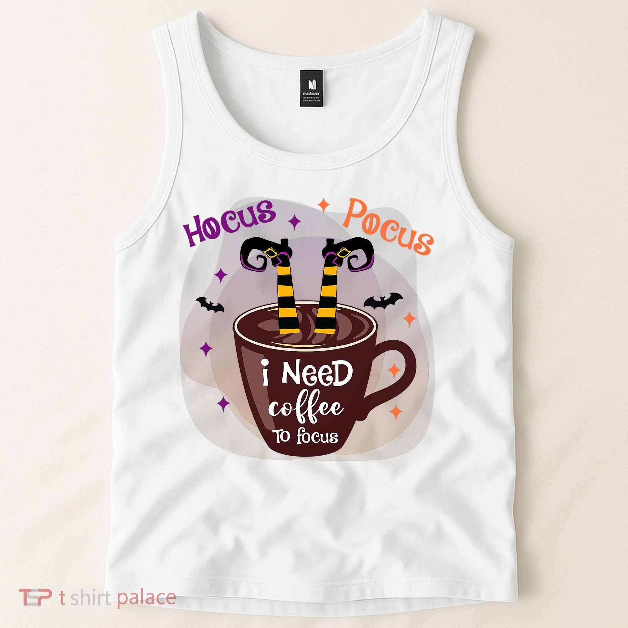 Hocus Pocus I Need Coffee To Focus Funny Halloween Costume Tank Top