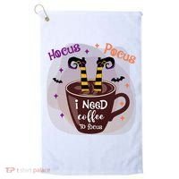 Hocus Pocus I Need Coffee To Focus Funny Halloween Costume Golf Towel thumb 0