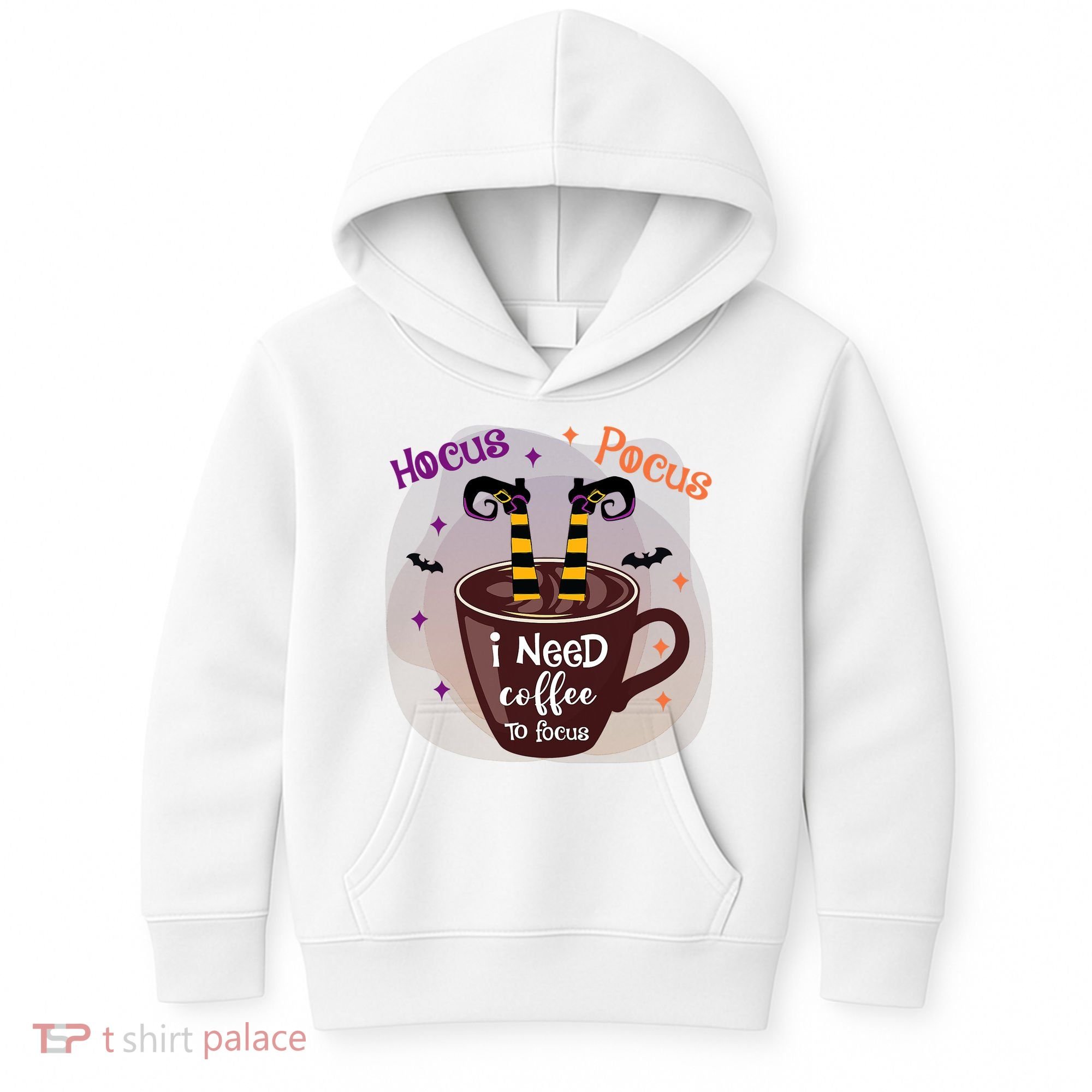 Hocus Pocus I Need Coffee To Focus Funny Halloween Costume Kids Hoodie