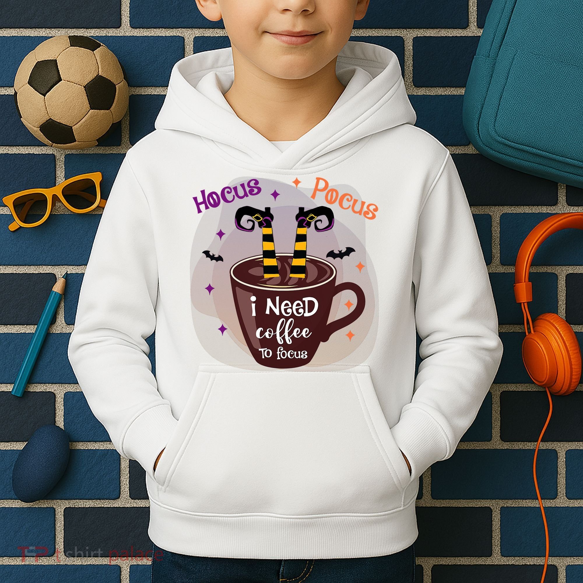 Hocus Pocus I Need Coffee To Focus Funny Halloween Costume Kids Hoodie