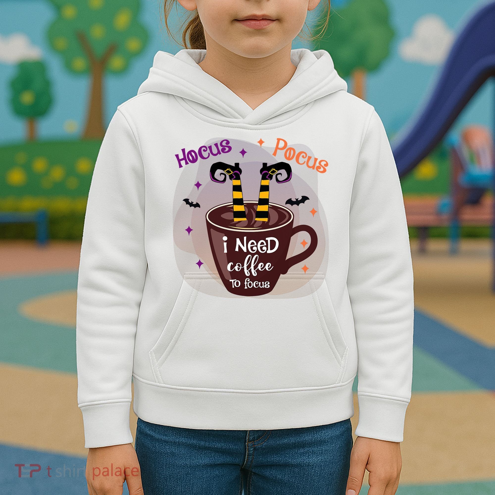 Hocus Pocus I Need Coffee To Focus Funny Halloween Costume Kids Hoodie