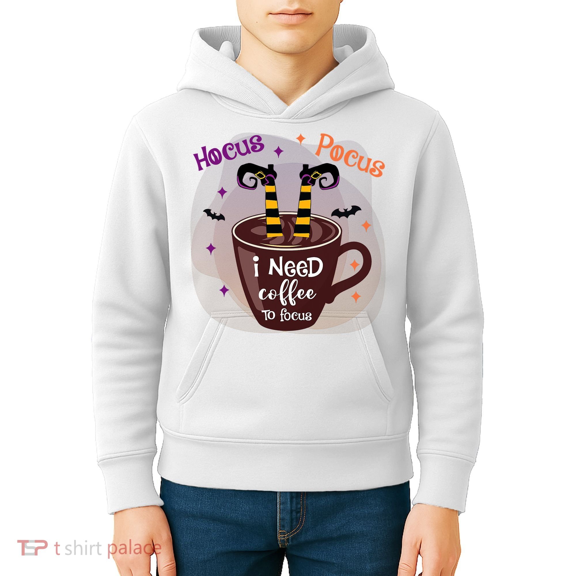 Hocus Pocus I Need Coffee To Focus Funny Halloween Costume Kids Hoodie