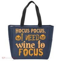 Hocus Pocus I Need Wine To Focus Halloween Quote Tote Bag thumb 0