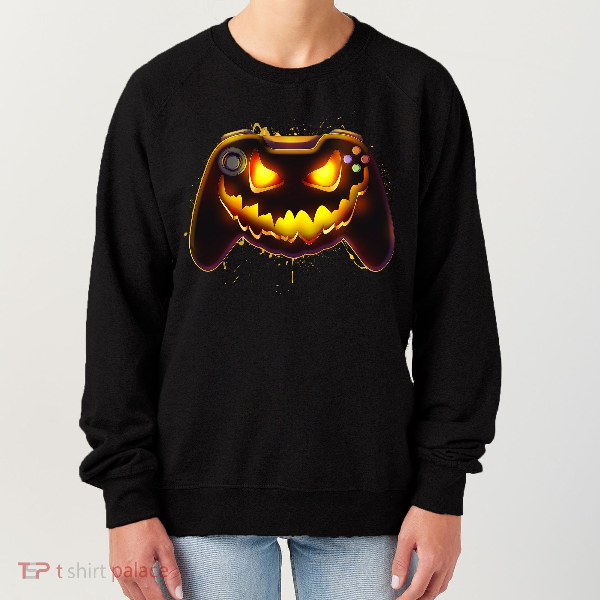 Halloween Pumpkin Jack O Lantern Face Video Game Controller Women's Sweatshirt