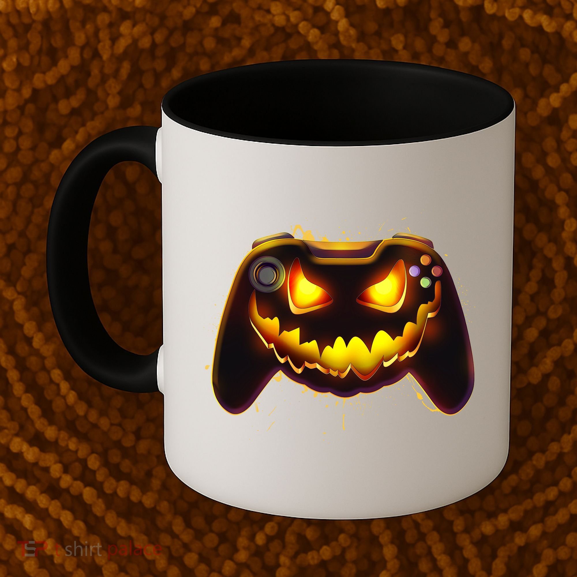 Halloween Pumpkin Jack O Lantern Face Video Game Controller Coffee Mug