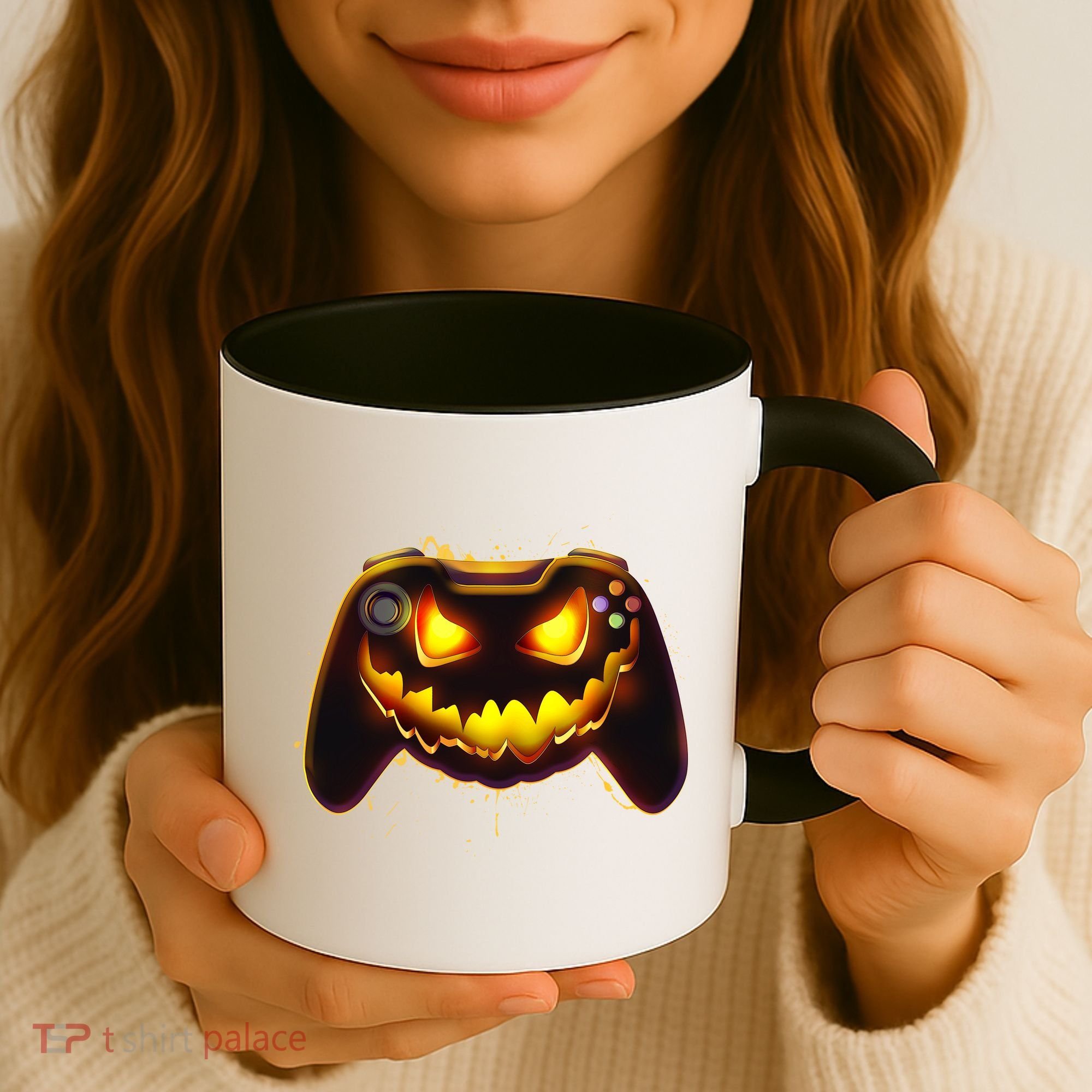 Halloween Pumpkin Jack O Lantern Face Video Game Controller Coffee Mug