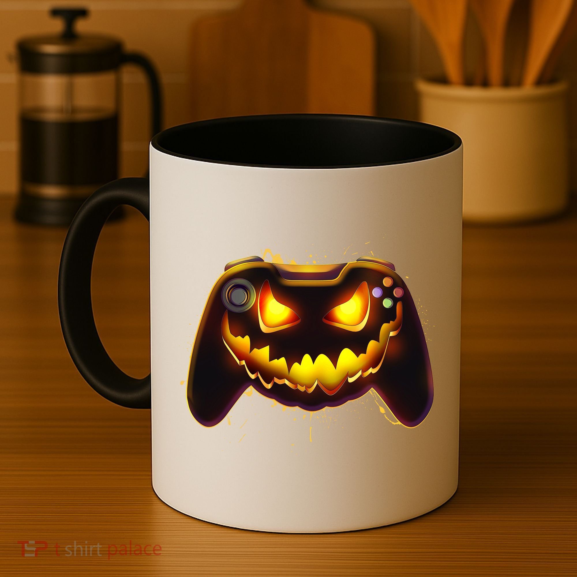 Halloween Pumpkin Jack O Lantern Face Video Game Controller Coffee Mug