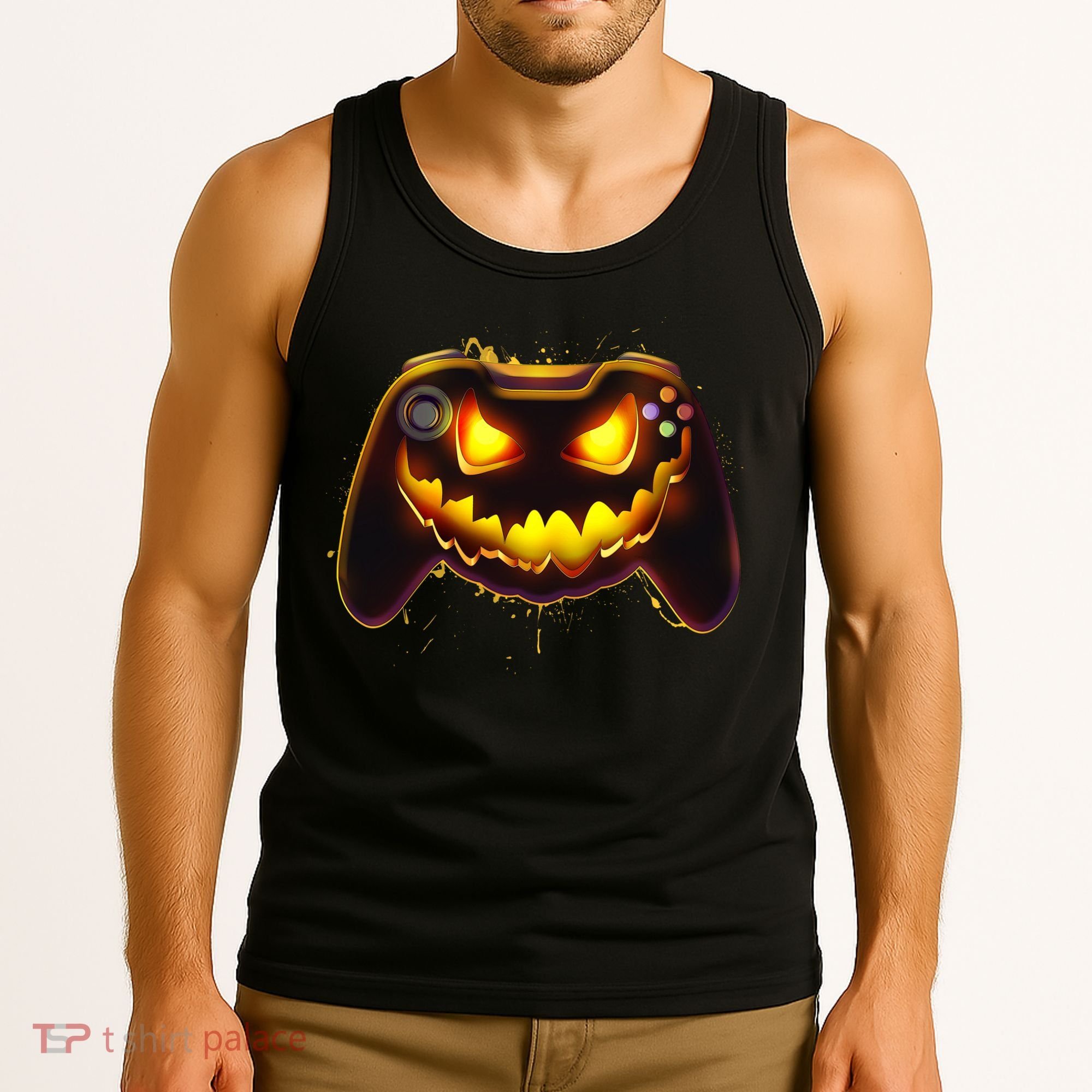 Halloween Pumpkin Jack O Lantern Face Video Game Controller Tank Top