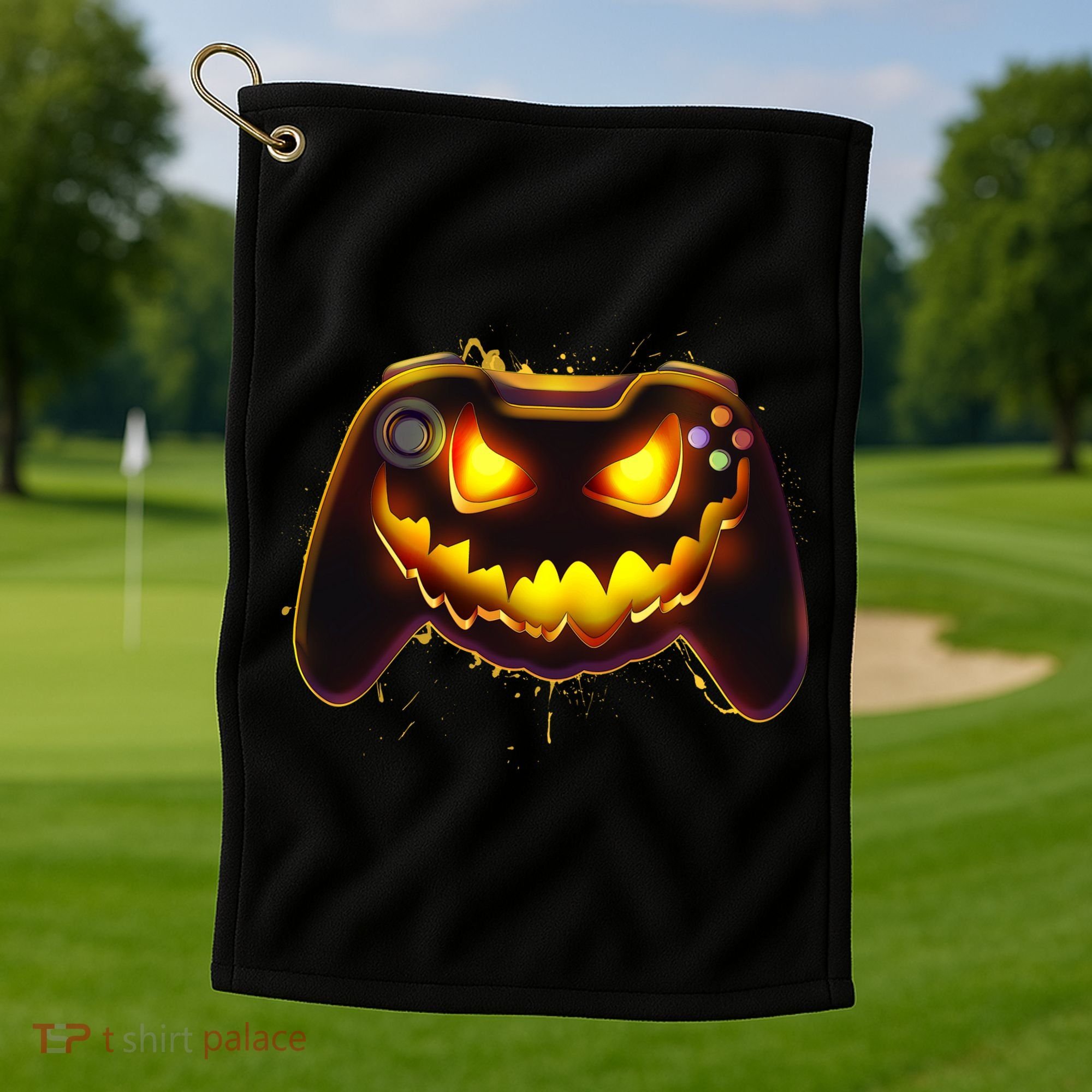 Halloween Pumpkin Jack O Lantern Face Video Game Controller Golf Towel