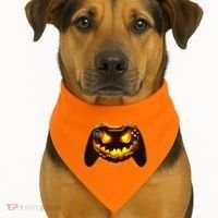 Halloween Pumpkin Jack O Lantern Face Video Game Controller USA-Made Doggie Bandana thumb 1