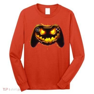 Halloween Pumpkin Jack O Lantern Face Video Game Controller Long Sleeve Shirt