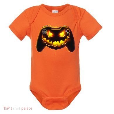 Halloween Pumpkin Jack O Lantern Face Video Game Controller Baby Bodysuit