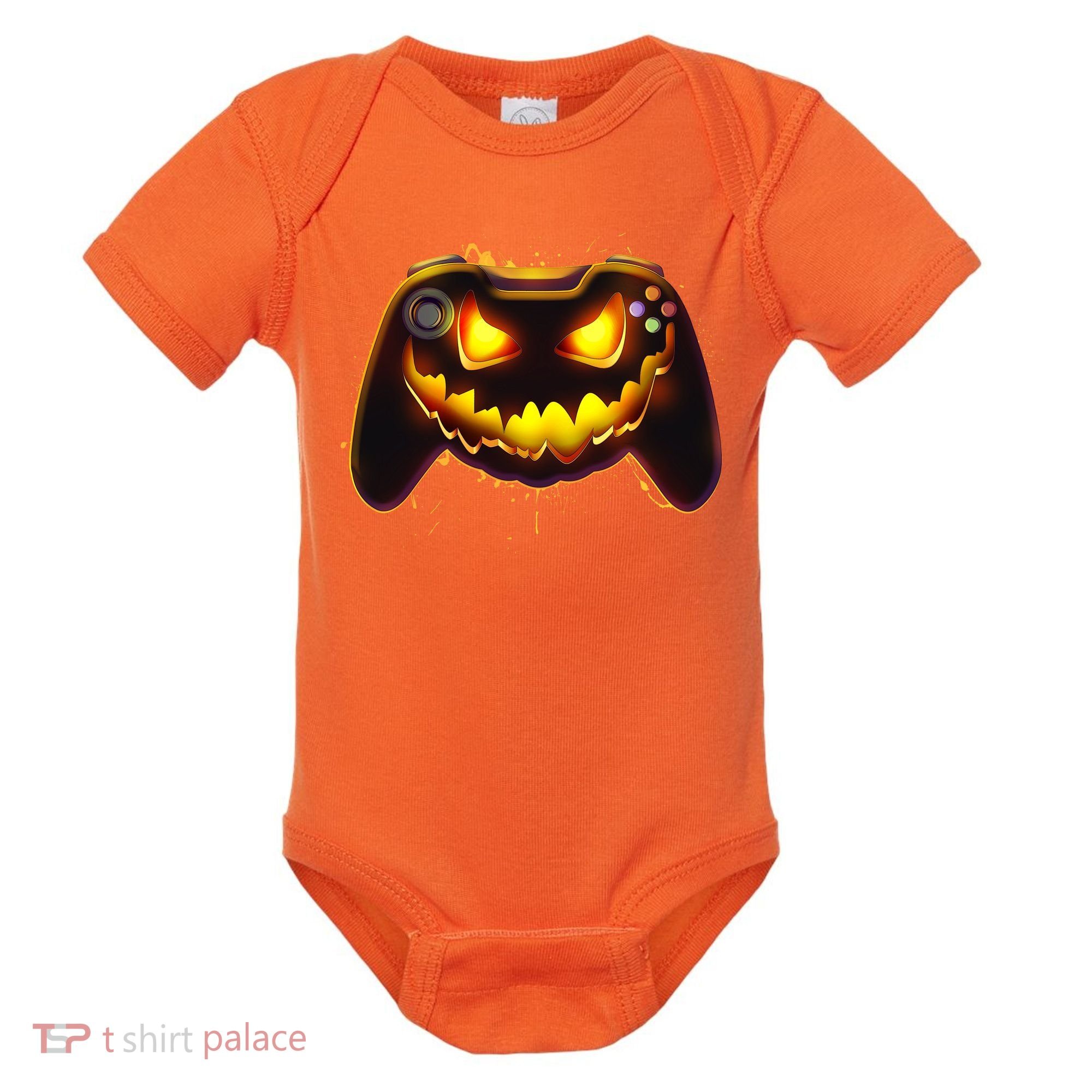 Halloween Pumpkin Jack O Lantern Face Video Game Controller Baby Bodysuit