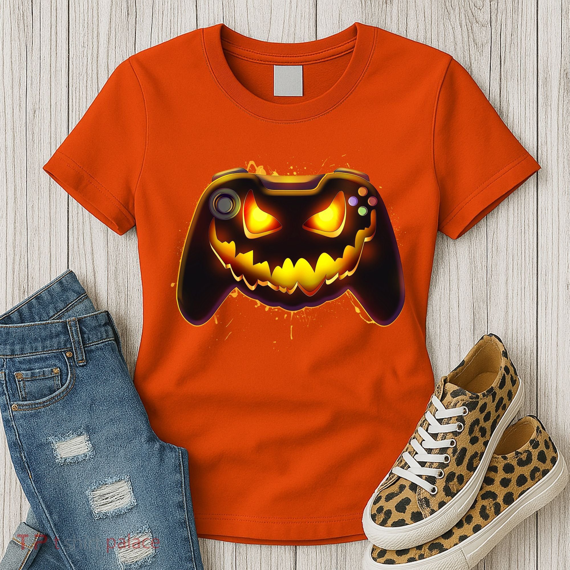 Halloween Pumpkin Jack O Lantern Face Video Game Controller Women's T-Shirt