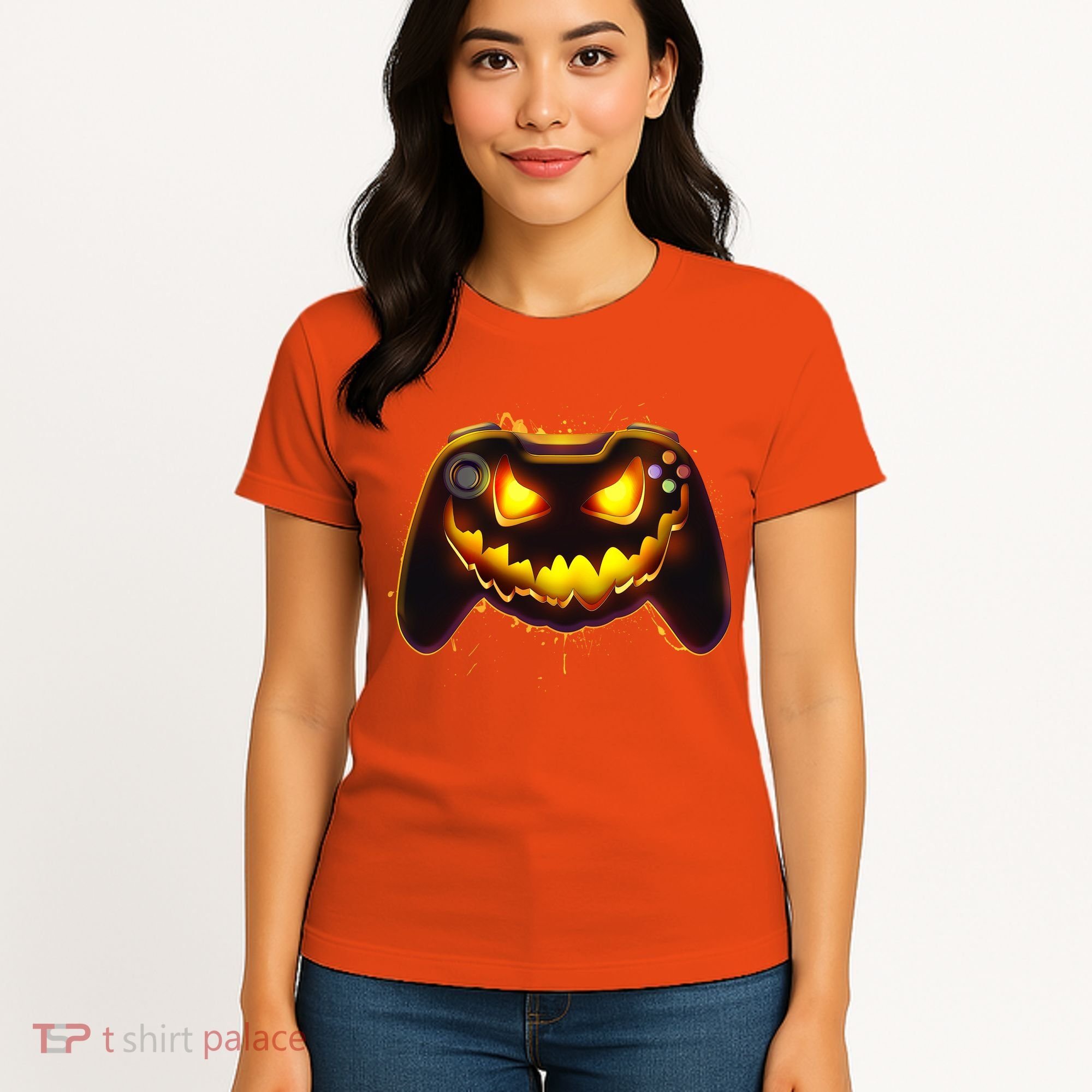 Halloween Pumpkin Jack O Lantern Face Video Game Controller Women's T-Shirt