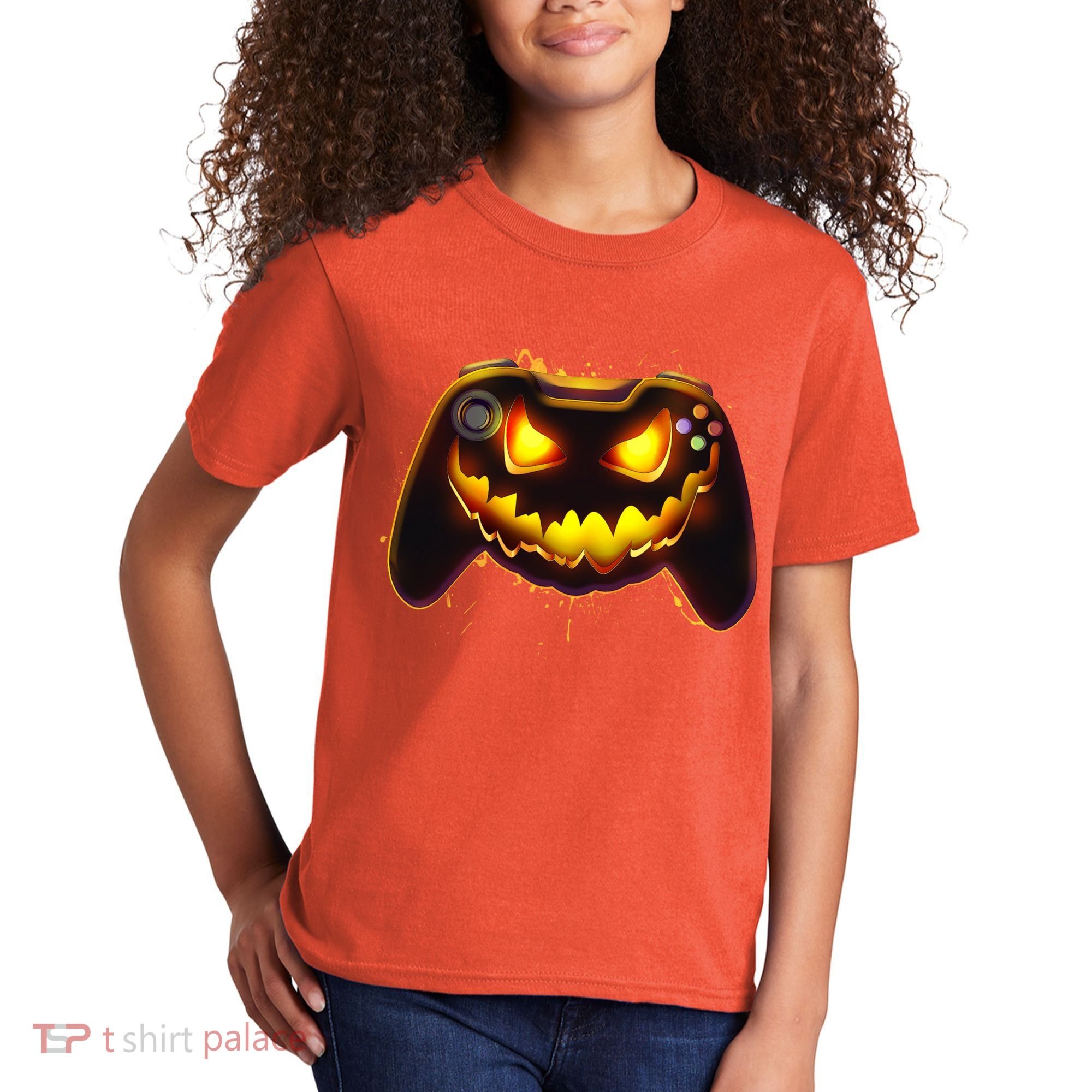 Halloween Pumpkin Jack O Lantern Face Video Game Controller Kids T-Shirt