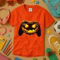 Halloween Pumpkin Jack O Lantern Face Video Game Controller Kids T-Shirt thumb 3