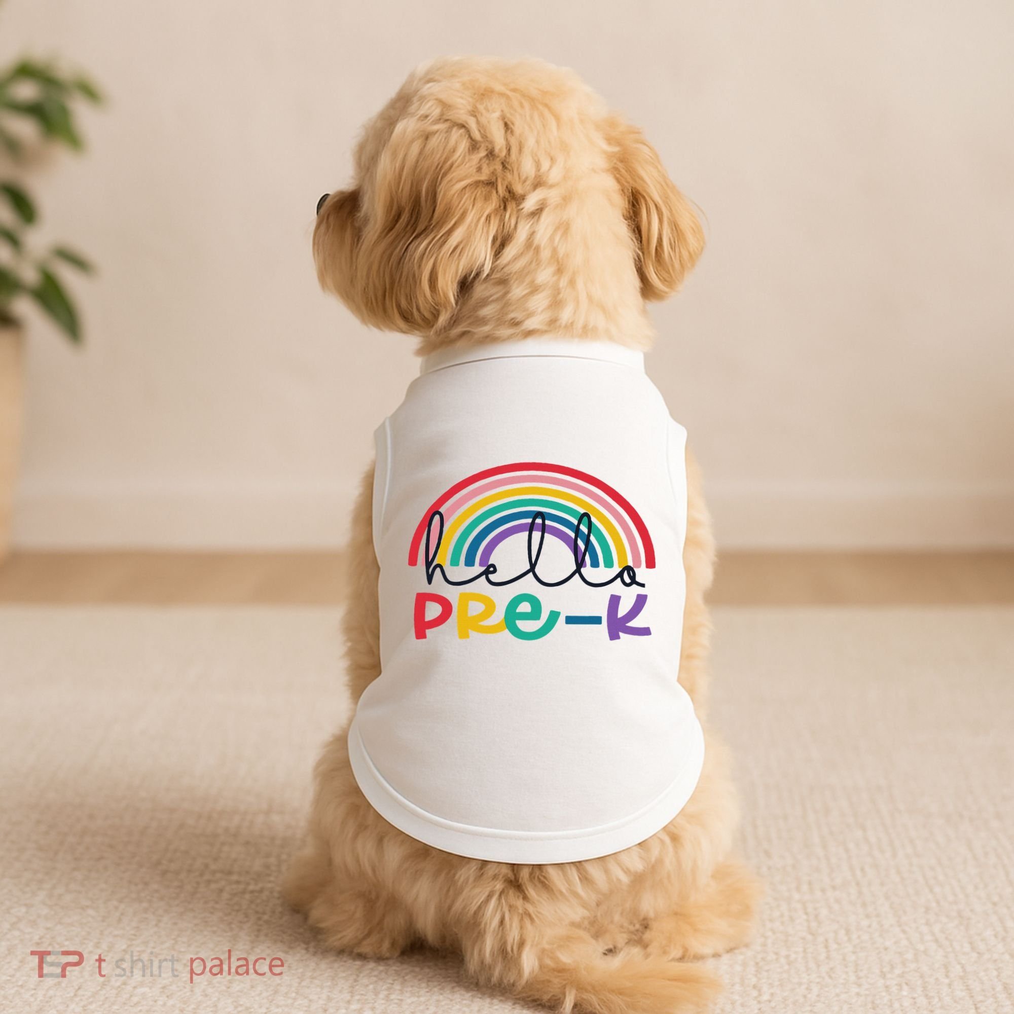 Hello Pre K Rainbow Back To School Teacher Student Doggie Tank