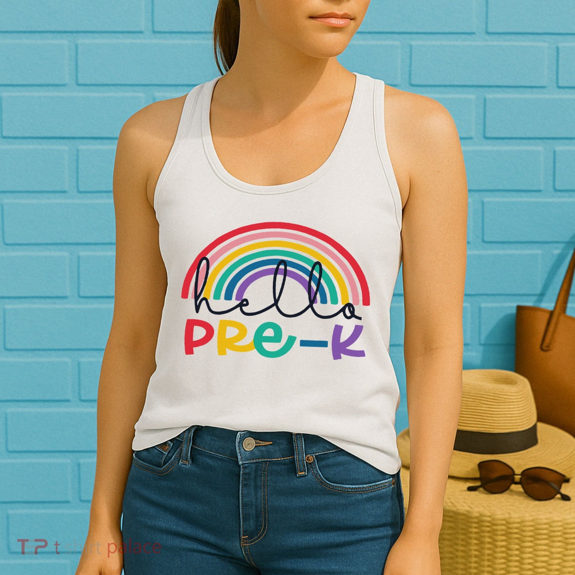 Hello Pre K Rainbow Back To School Teacher Student Women's Tank Top