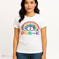 Hello Pre K Rainbow Back To School Teacher Student Women's T-Shirt thumb 4