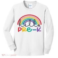 Hello Pre K Rainbow Back To School Teacher Student Kids Long Sleeve Shirt thumb 0