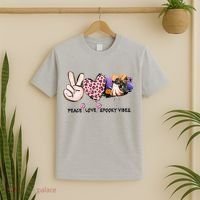 Halloween Peace Love Spooky Vibes Ghost Groovy Vintage Retro T-Shirt thumb 2