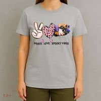 Halloween Peace Love Spooky Vibes Ghost Groovy Vintage Retro T-Shirt thumb 4