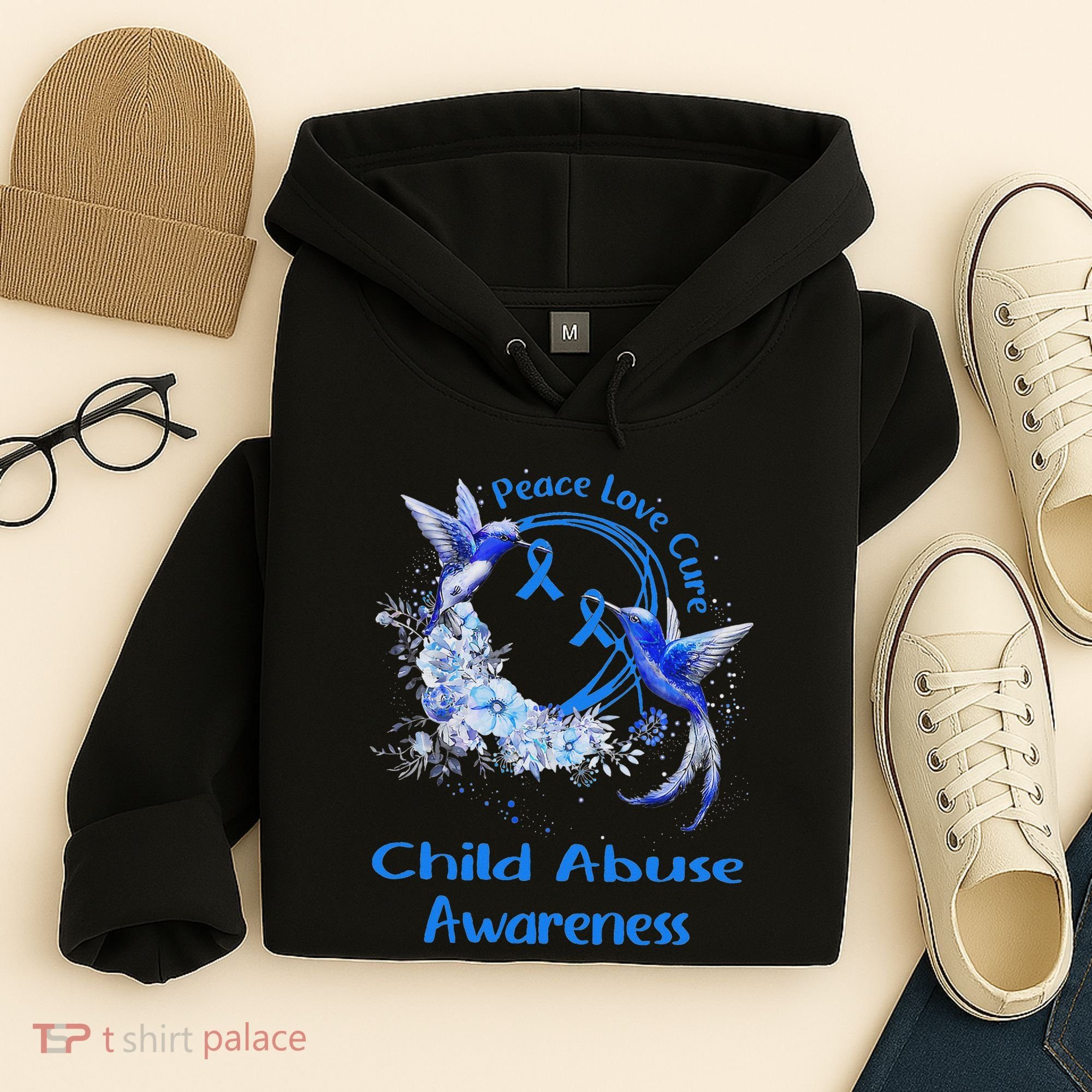 Hummingbird Peace Love Cure Child Abuse Awareness Hoodie