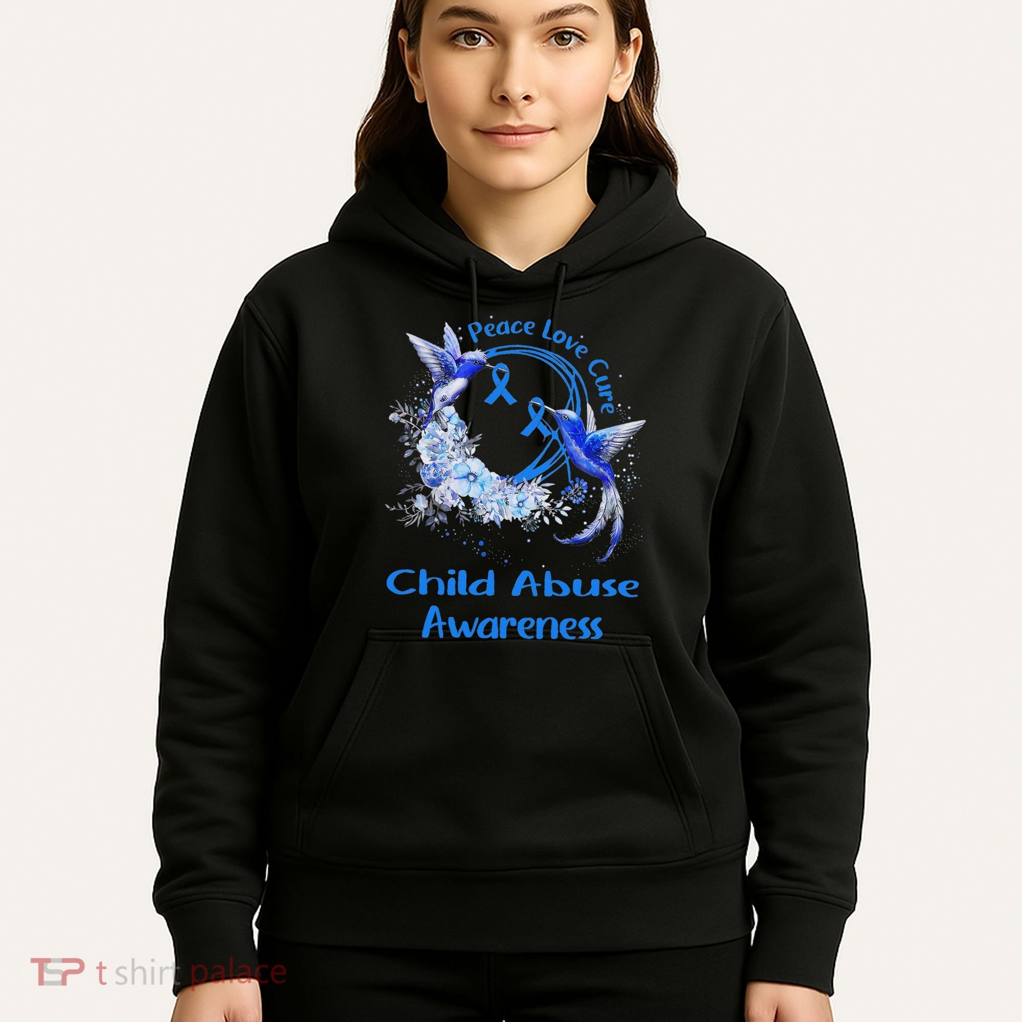 Hummingbird Peace Love Cure Child Abuse Awareness Hoodie