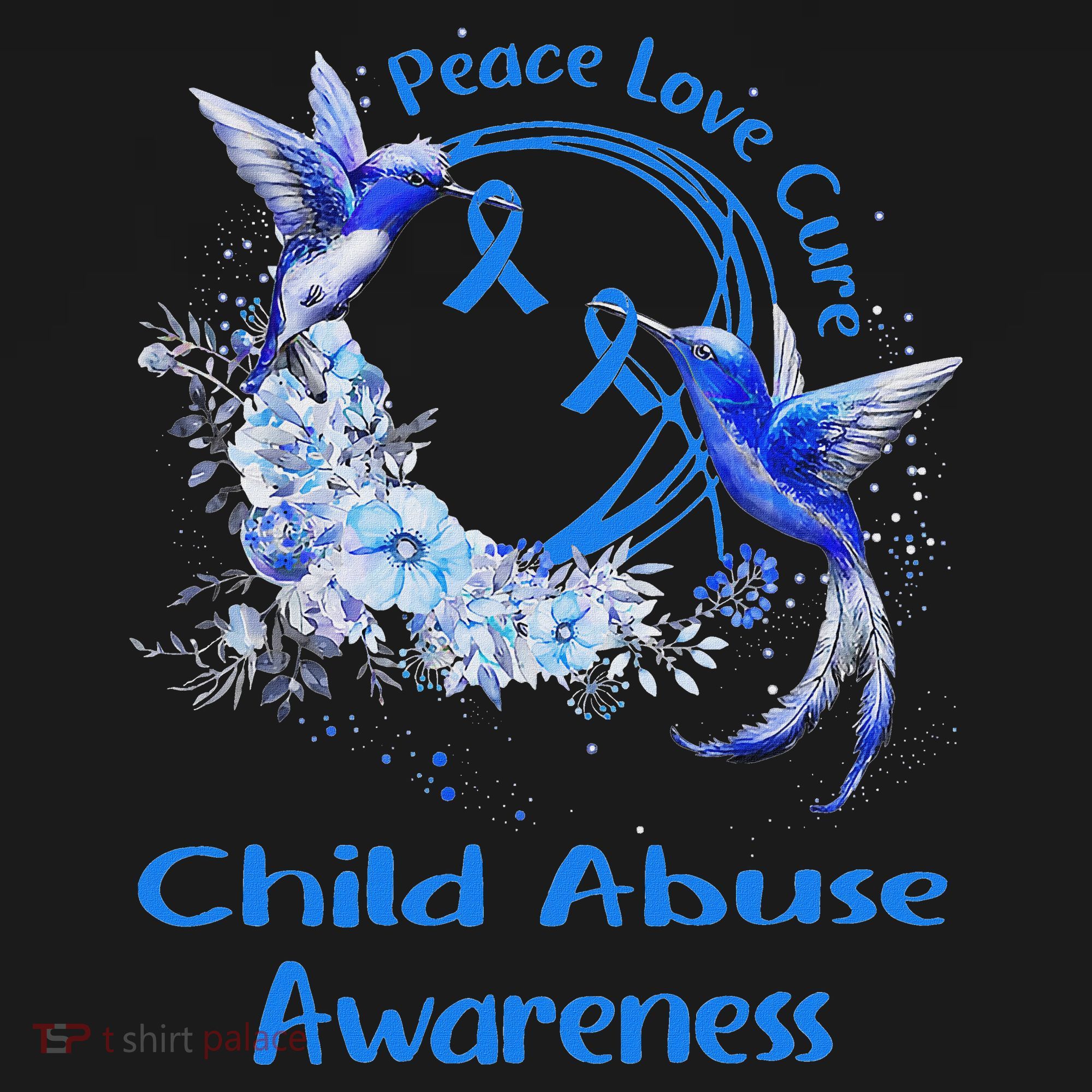 Hummingbird Peace Love Cure Child Abuse Awareness Long Sleeve Shirt