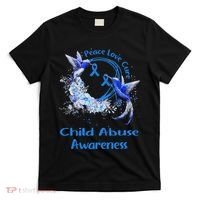 Hummingbird Peace Love Cure Child Abuse Awareness T-Shirt thumb 0