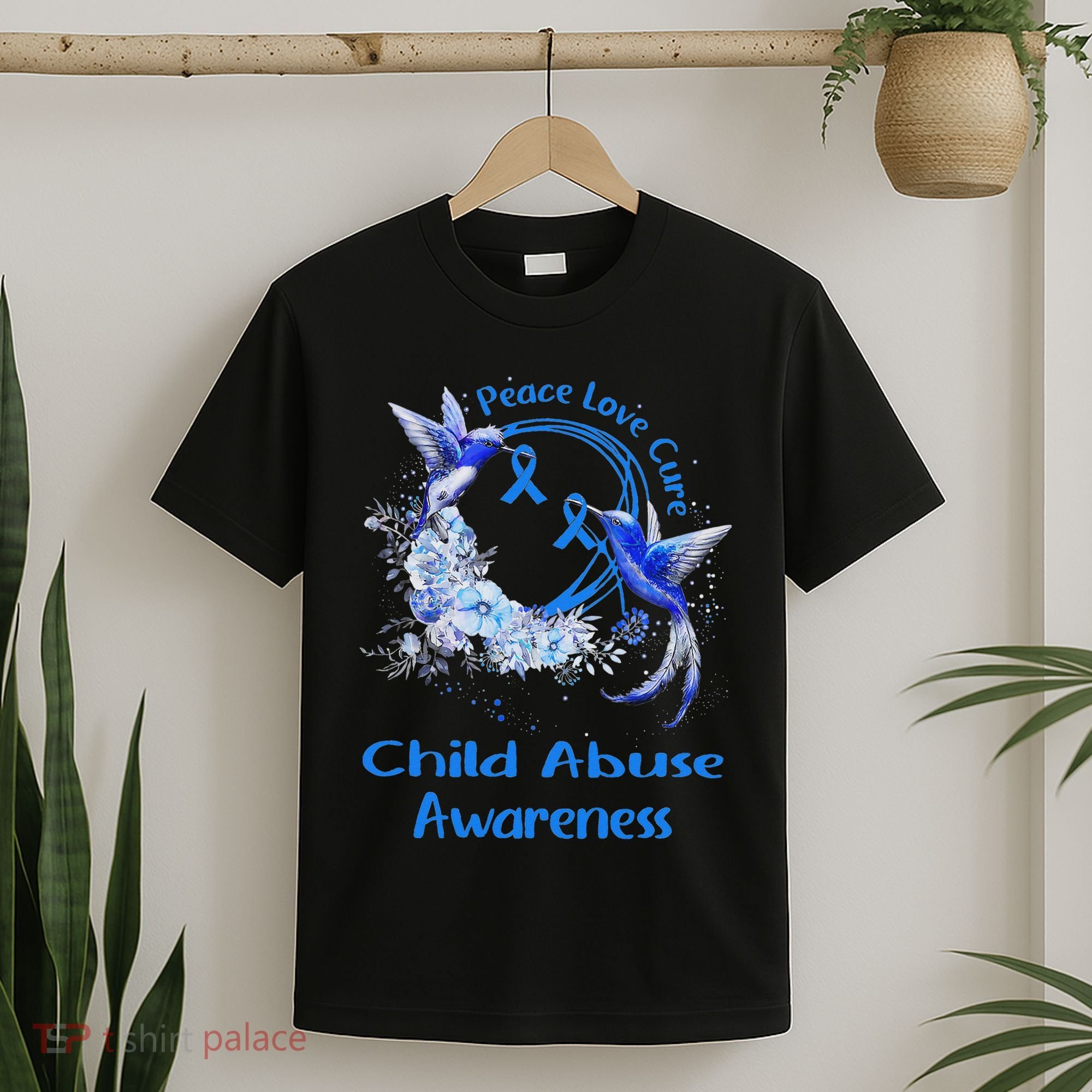 Hummingbird Peace Love Cure Child Abuse Awareness T-Shirt