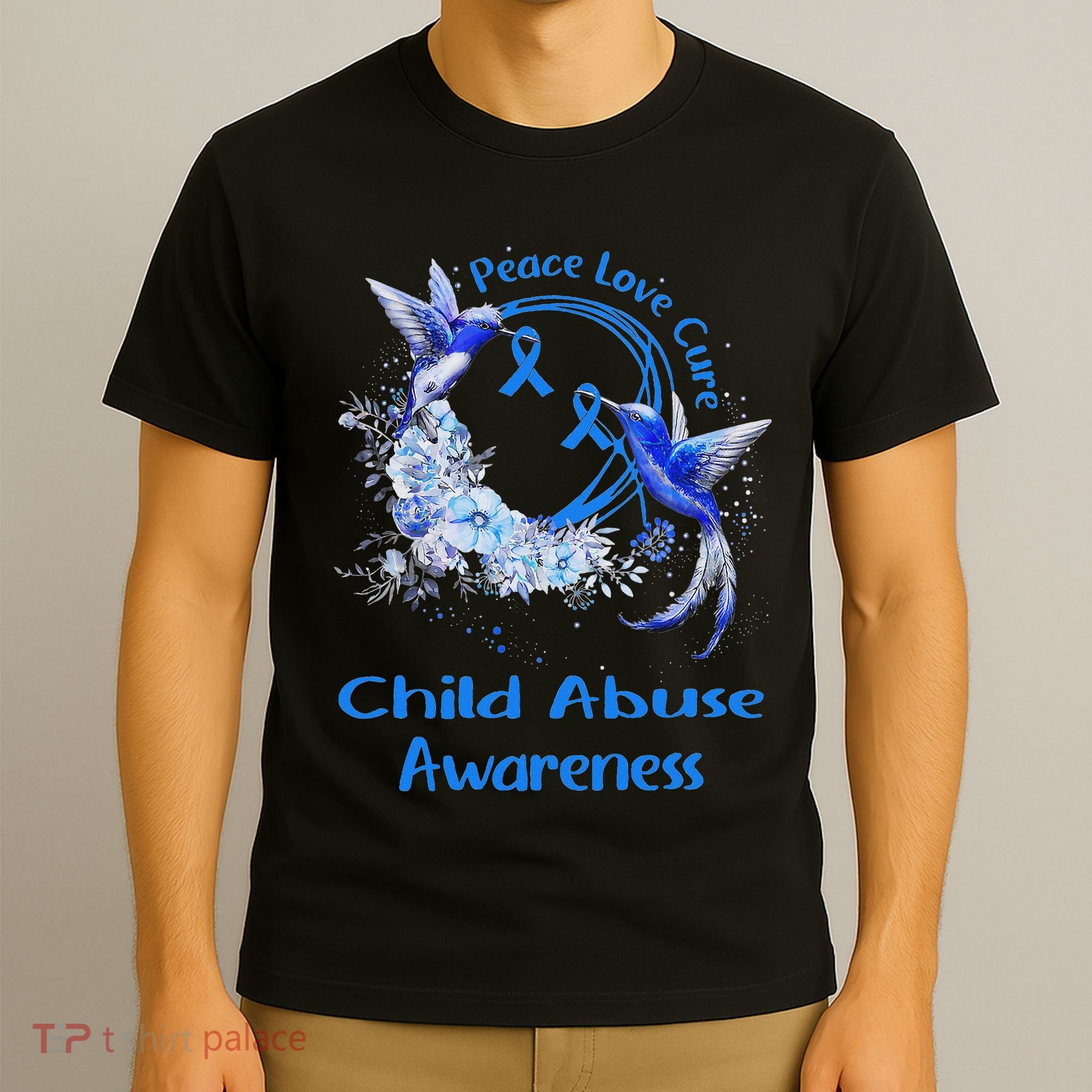 Hummingbird Peace Love Cure Child Abuse Awareness T-Shirt