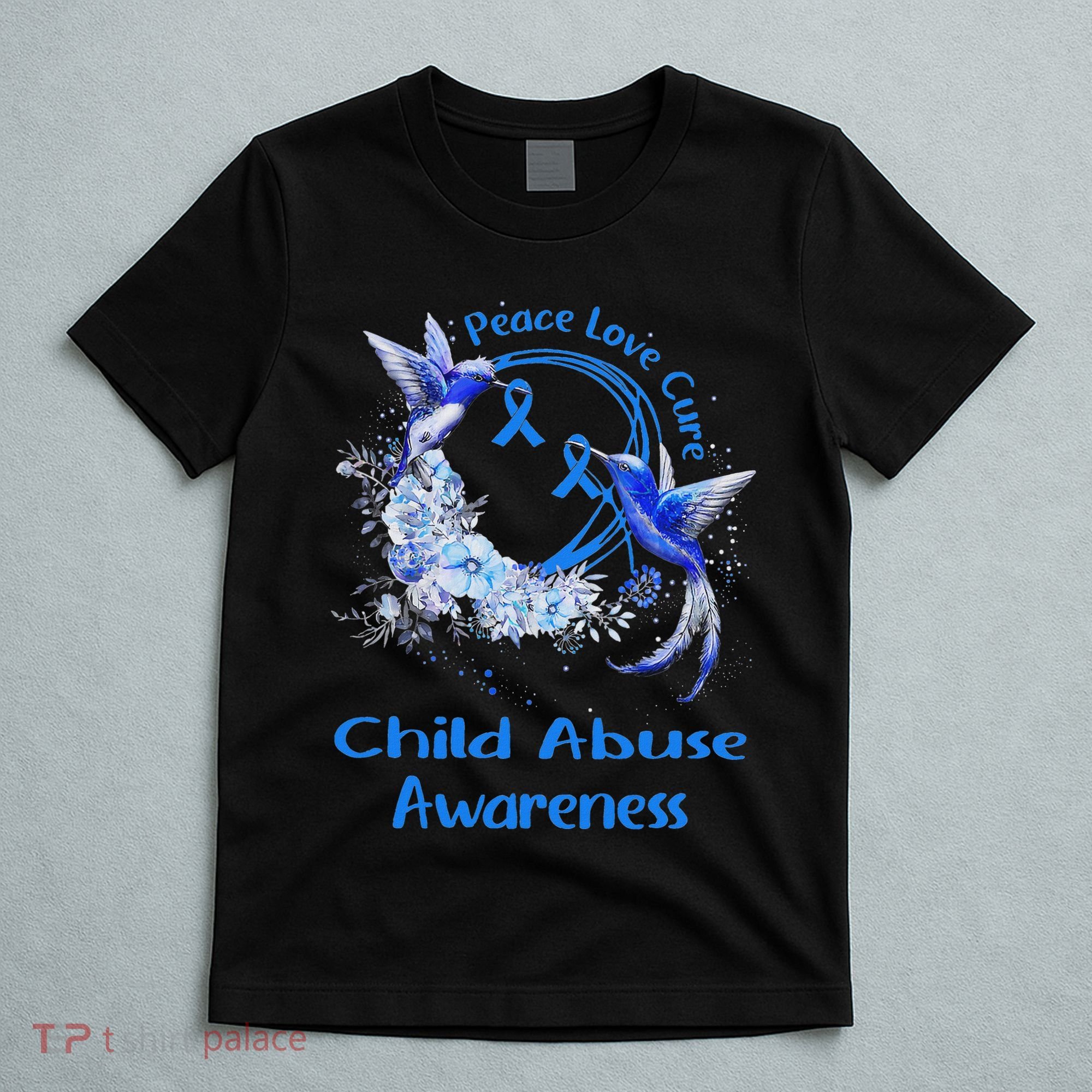 Hummingbird Peace Love Cure Child Abuse Awareness T-Shirt