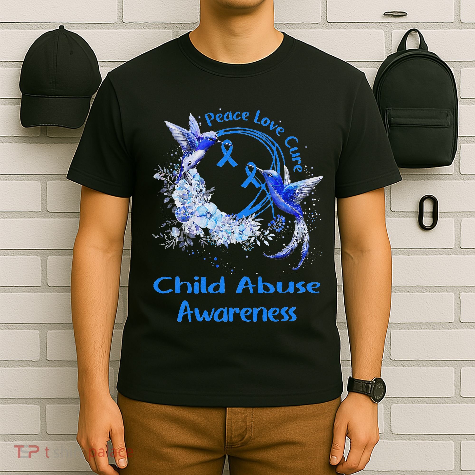 Hummingbird Peace Love Cure Child Abuse Awareness T-Shirt