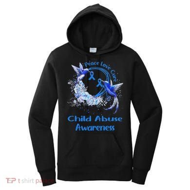 Hummingbird Peace Love Cure Child Abuse Awareness Women's Hoodie