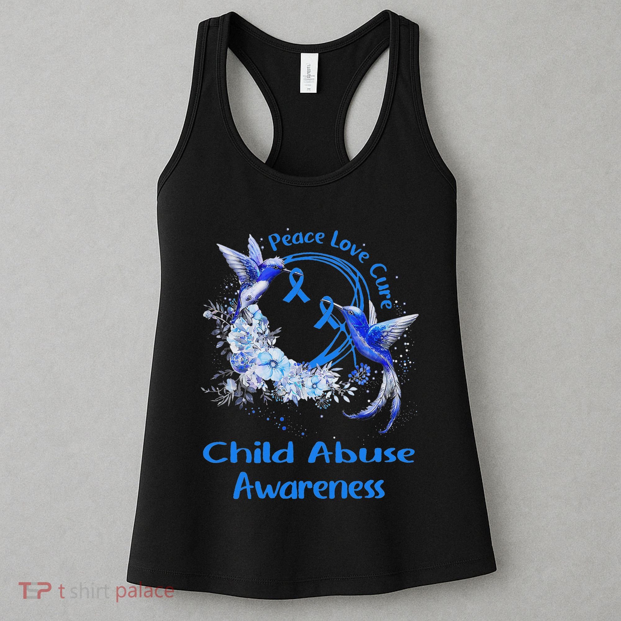 Hummingbird Peace Love Cure Child Abuse Awareness Women's Tank Top