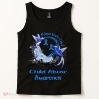 Hummingbird Peace Love Cure Child Abuse Awareness Tank Top thumb 2