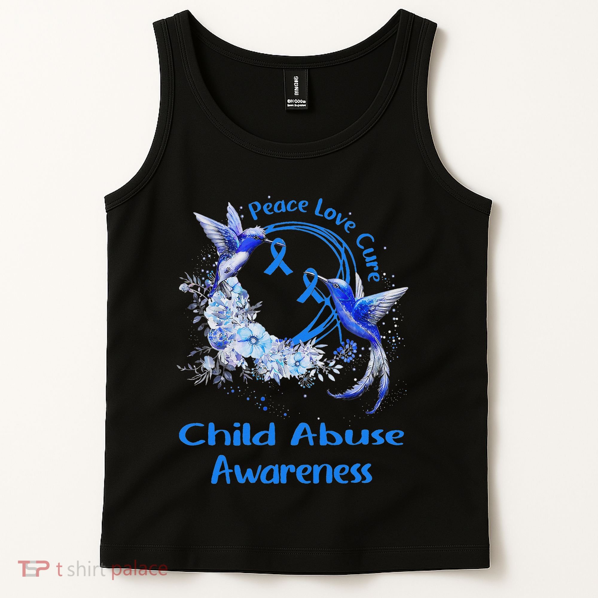 Hummingbird Peace Love Cure Child Abuse Awareness Tank Top