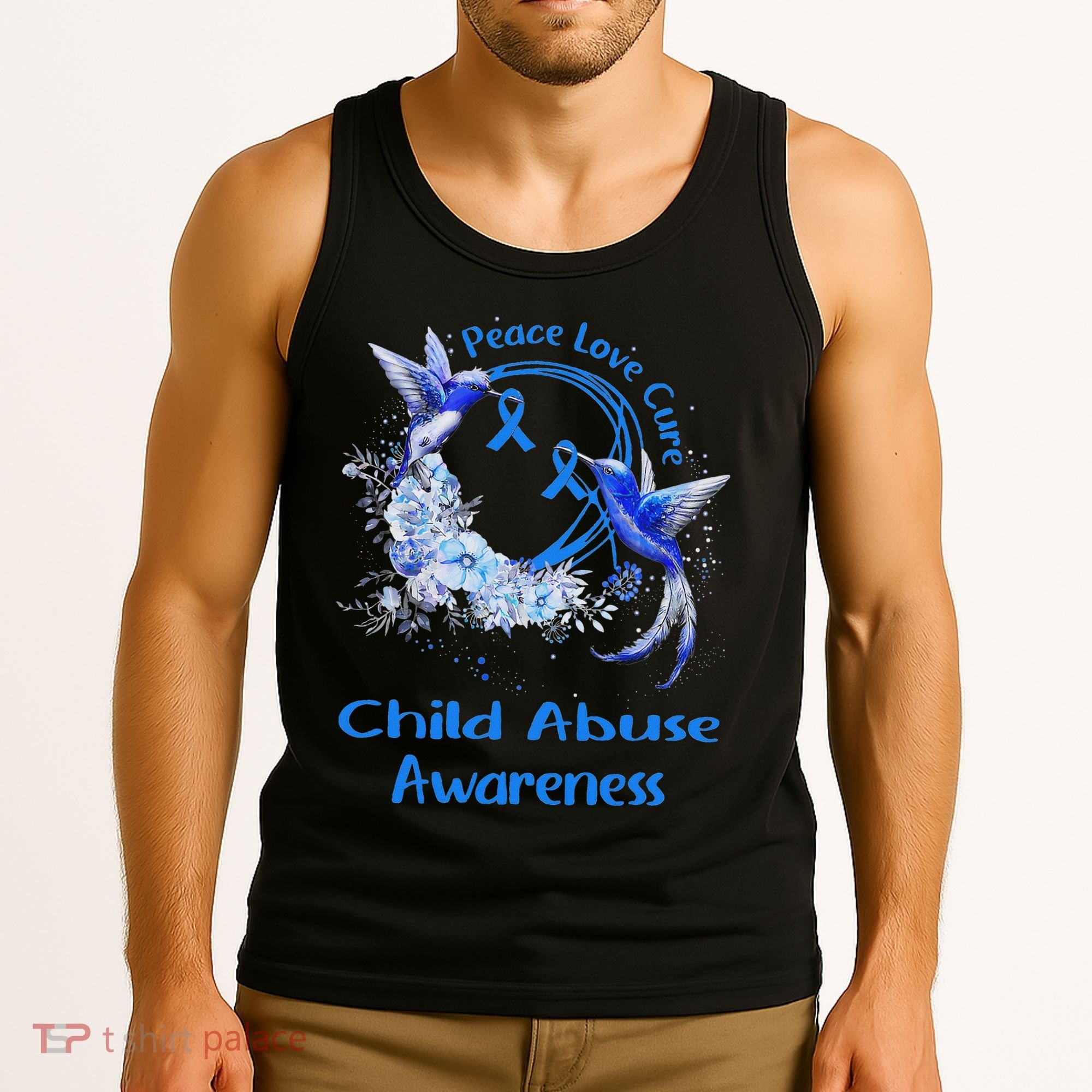 Hummingbird Peace Love Cure Child Abuse Awareness Tank Top