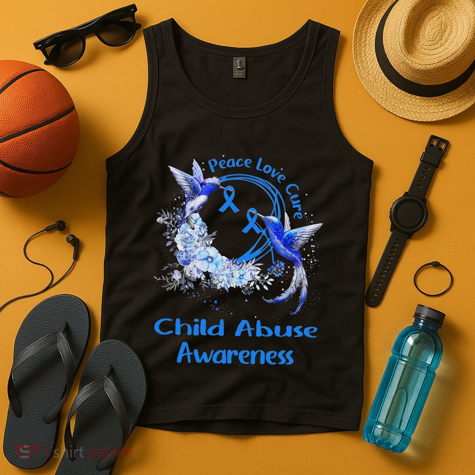 Hummingbird Peace Love Cure Child Abuse Awareness Tank Top