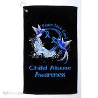 Hummingbird Peace Love Cure Child Abuse Awareness Golf Towel thumb 0