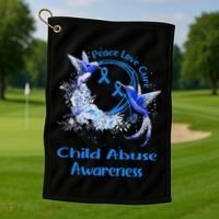 Hummingbird Peace Love Cure Child Abuse Awareness Golf Towel thumb 1