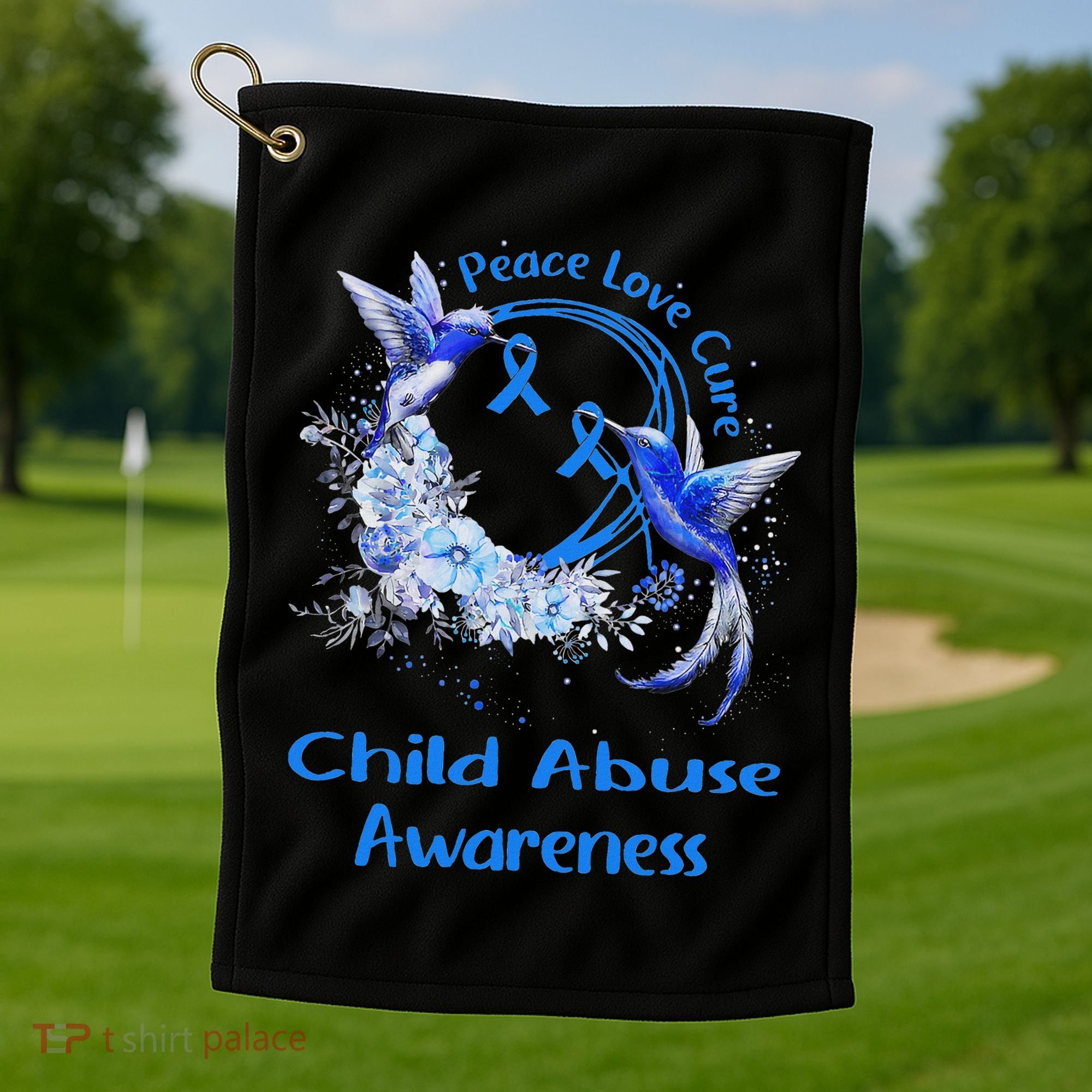 Hummingbird Peace Love Cure Child Abuse Awareness Golf Towel
