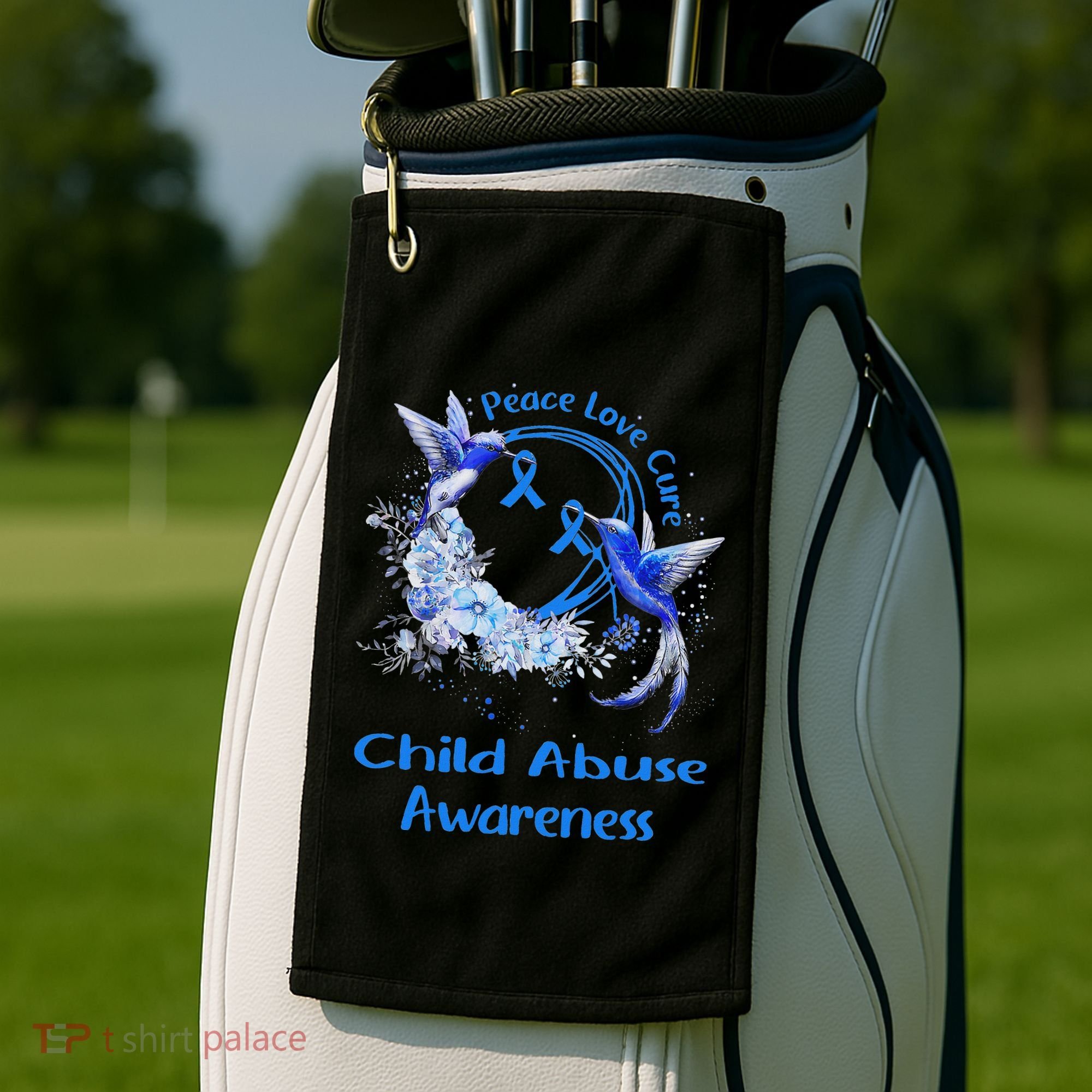 Hummingbird Peace Love Cure Child Abuse Awareness Golf Towel